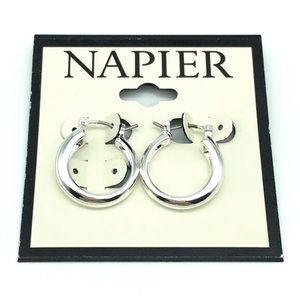 Napier Silver Tone Thick Round Hoop Chunky style Earrings Pierced Simple